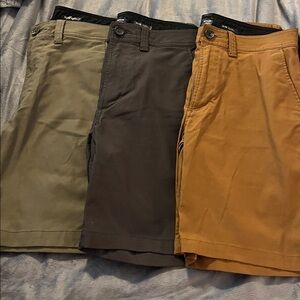 Prana Men's Flat Front Alameda Shorts - lot of 3-Dark Gray, Brown, and Olive